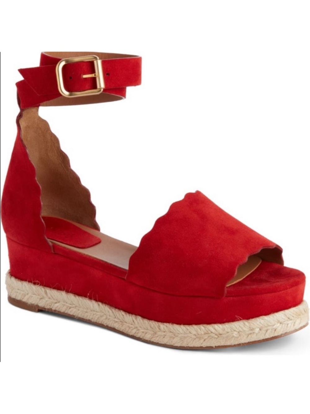 Chloe Lauren Leather Espadrille Platform Scallop Edge Sandals - Picture 2 of 8